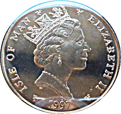 Isle of Man 5 Pounds - Elizabeth II Golden Wedding Anniversary obverse