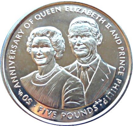 Isle of Man 5 Pounds - Elizabeth II Golden Wedding Anniversary