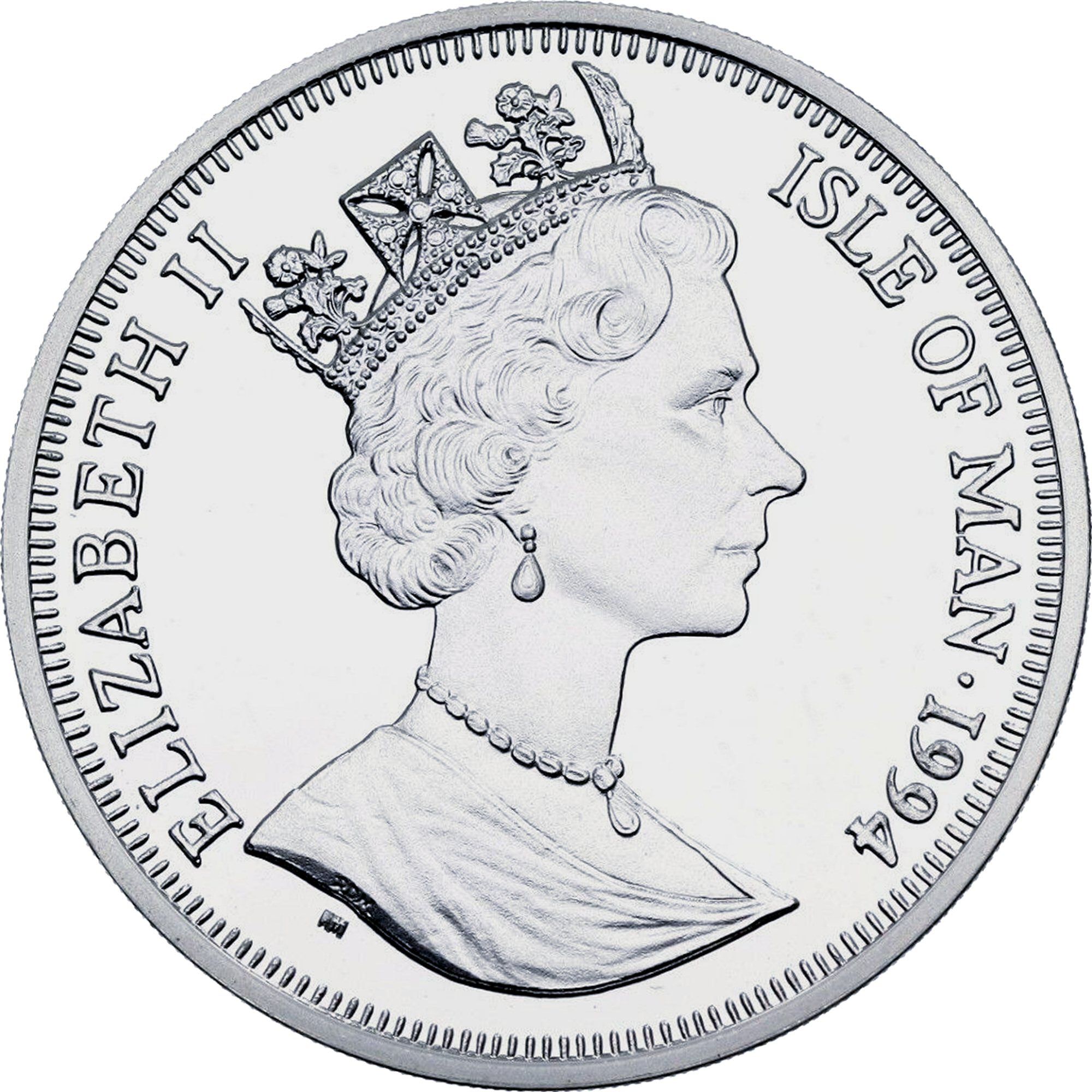 Isle of Man 25 ECUs - Elizabeth II Viking longship on shield obverse