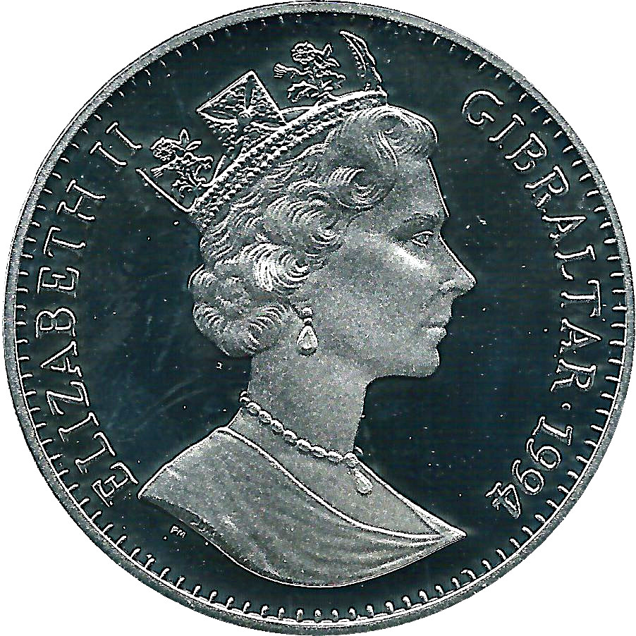Gibraltar 1 Crown - Elizabeth II King George VI and pilots; Silver Proof obverse