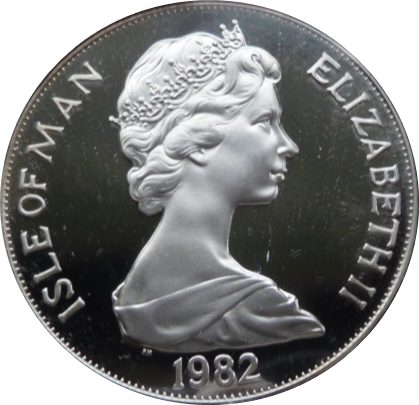 Isle of Man 1 Crown - Elizabeth II World Cup in Spain - 5 players; Silver obverse