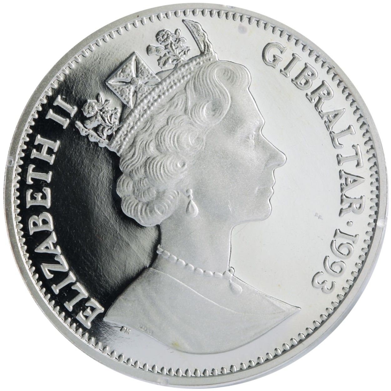 Gibraltar 1 Crown - Elizabeth II Long-haired Dachshund; Silver Proof obverse