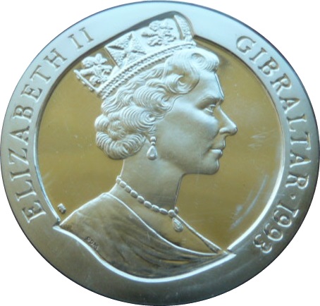Gibraltar 1 Crown - Elizabeth II FSS Savorgnan de Brazza; Silver Proof obverse