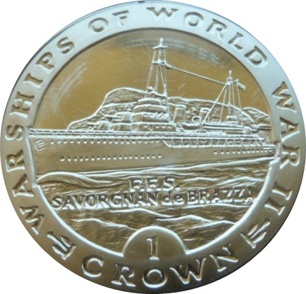 Gibraltar 1 Crown - Elizabeth II FSS Savorgnan de Brazza; Silver Proof reverse