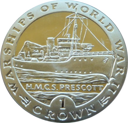 Gibraltar 1 Crown - Elizabeth II H.M.C.S. Prescott; Silver Proof reverse