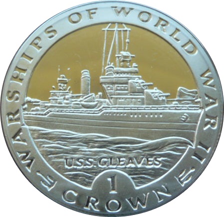 Gibraltar 1 Crown - Elizabeth II U.S.S. Gleaves; Silver Proof reverse