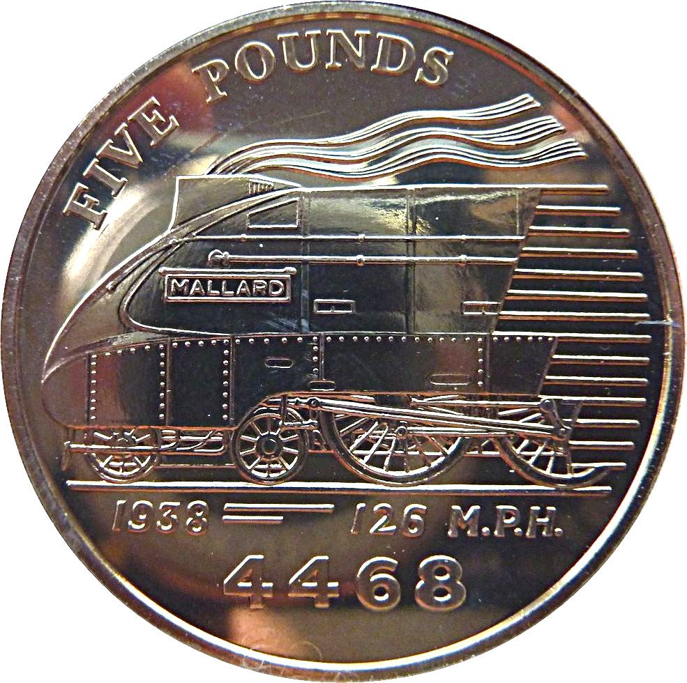 Guernsey 5 Pound - Elizabeth II Mallard speed record