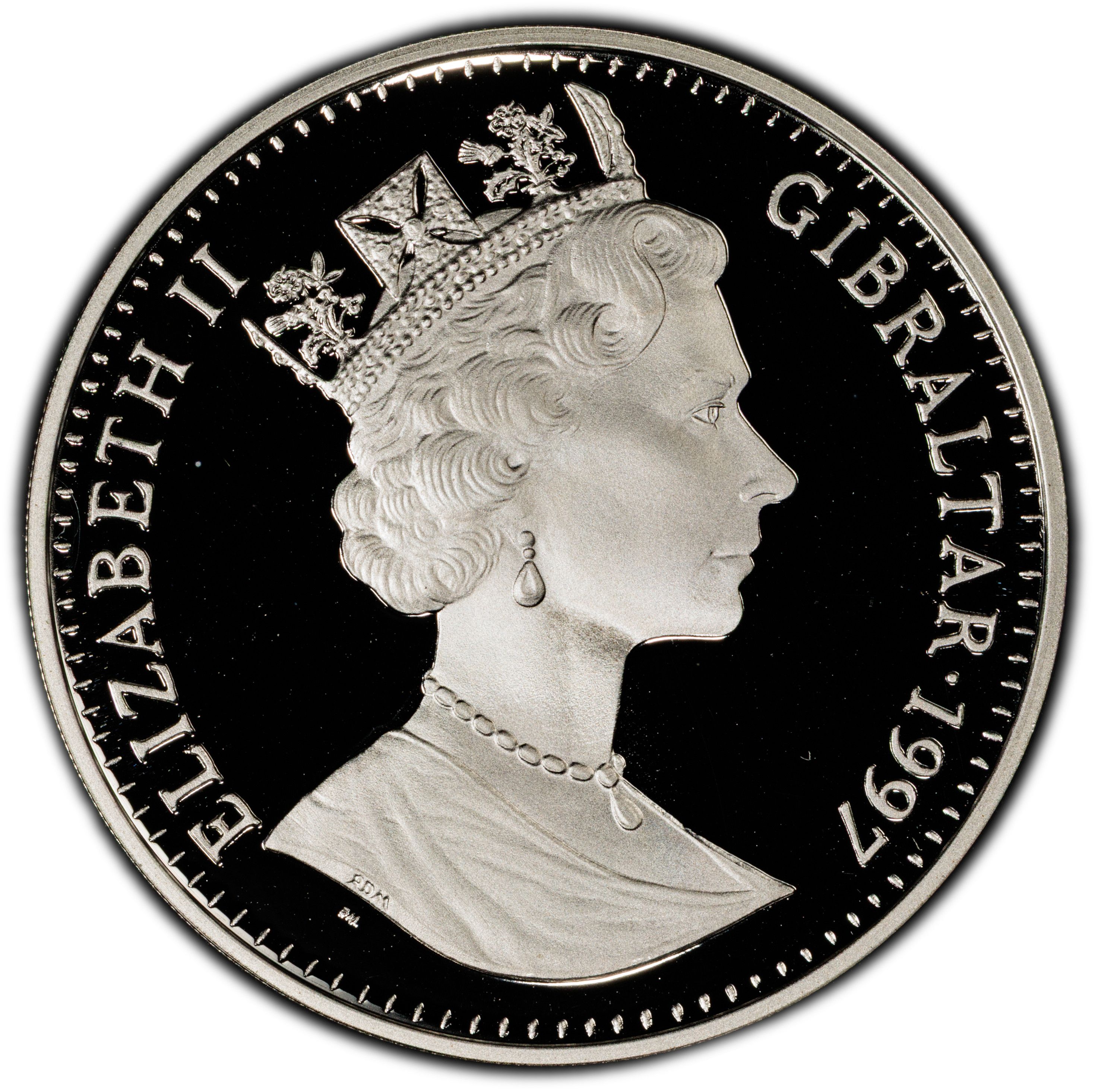 Gibraltar 1 Crown - Elizabeth II The Colossus of Rhodes obverse