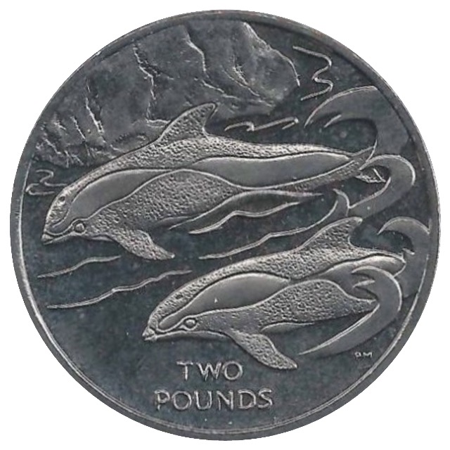 British Antarctic Territory 2 Pounds - Elizabeth II Hourglass dolphin reverse