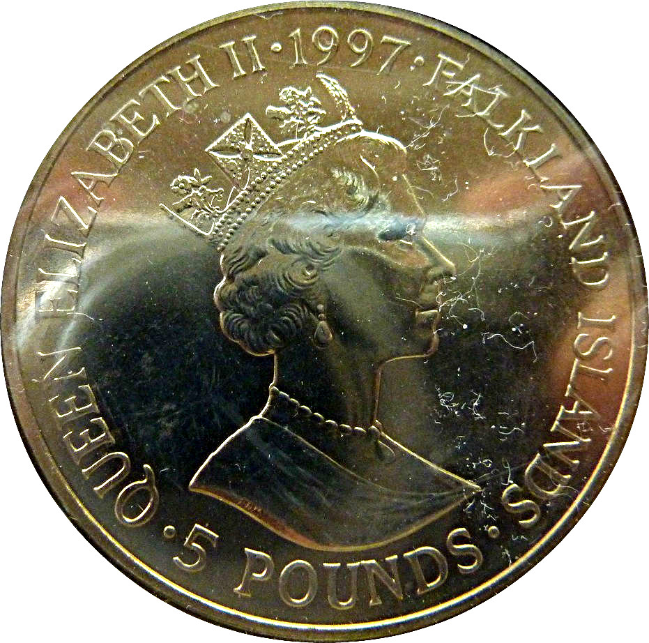 Falkland Islands 5 Pounds - Elizabeth II Golden Wedding obverse