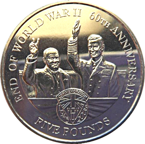Guernsey 5 Pounds - Elizabeth II End of WWII - Silver