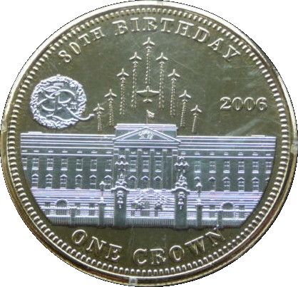 Tristan da Cunha 1 Crown - Elizabeth II 80th Birthday; Rhodium-Platinum