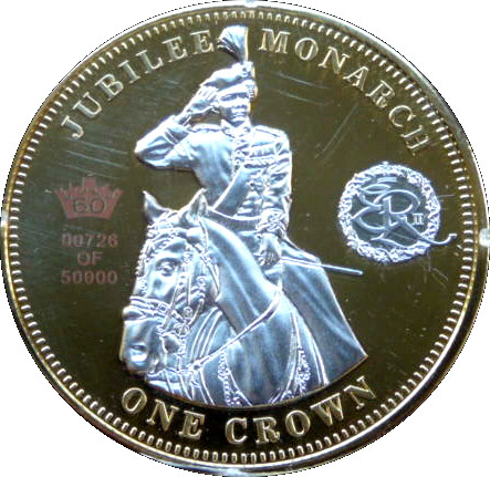 Tristan da Cunha 1 Crown - Elizabeth II Jubilee Monarch; Gilded and rhodium-platinum