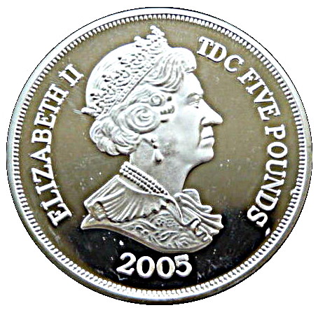 Tristan da Cunha 5 Pounds - Elizabeth II Lord Nelson obverse