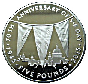 Tristan da Cunha 5 Pounds - Elizabeth II 70th Anniversary of V.E. Day