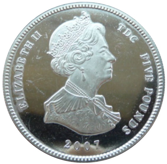 Tristan da Cunha 5 Pounds - Elizabeth II 60th Wedding Anniversary obverse