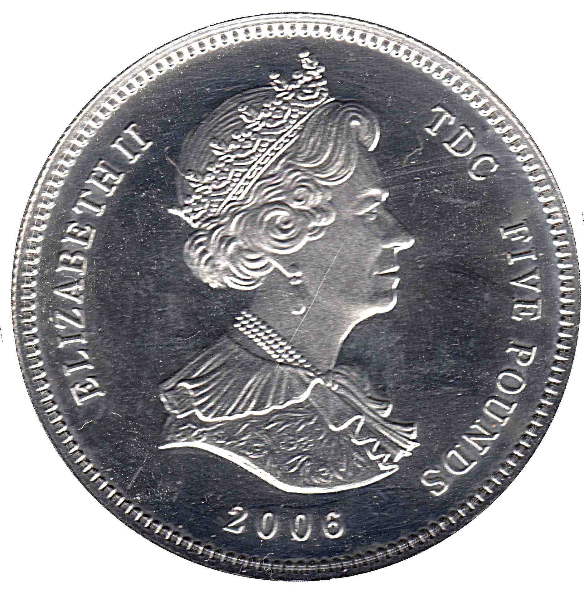Tristan da Cunha 5 Pounds - Elizabeth II 80th Birthday; Silver Proof obverse