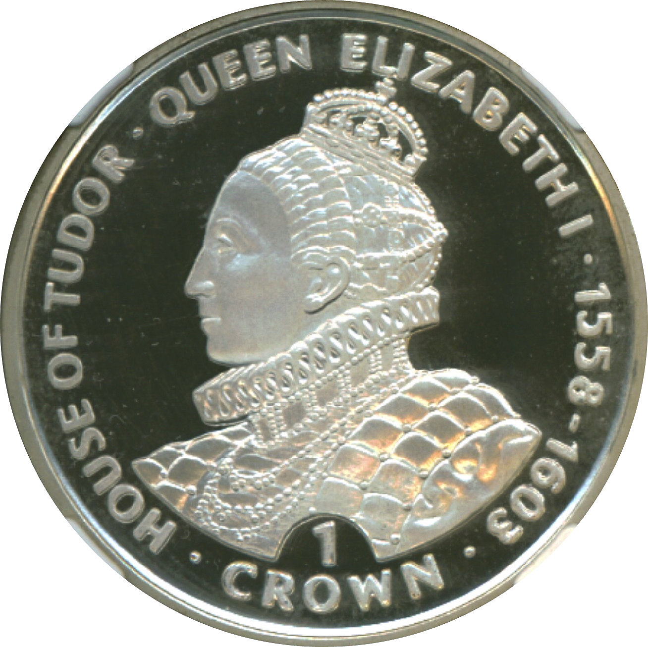 Gibraltar 1 Crown - Elizabeth II Queen Elizabeth I; Silver Proof reverse