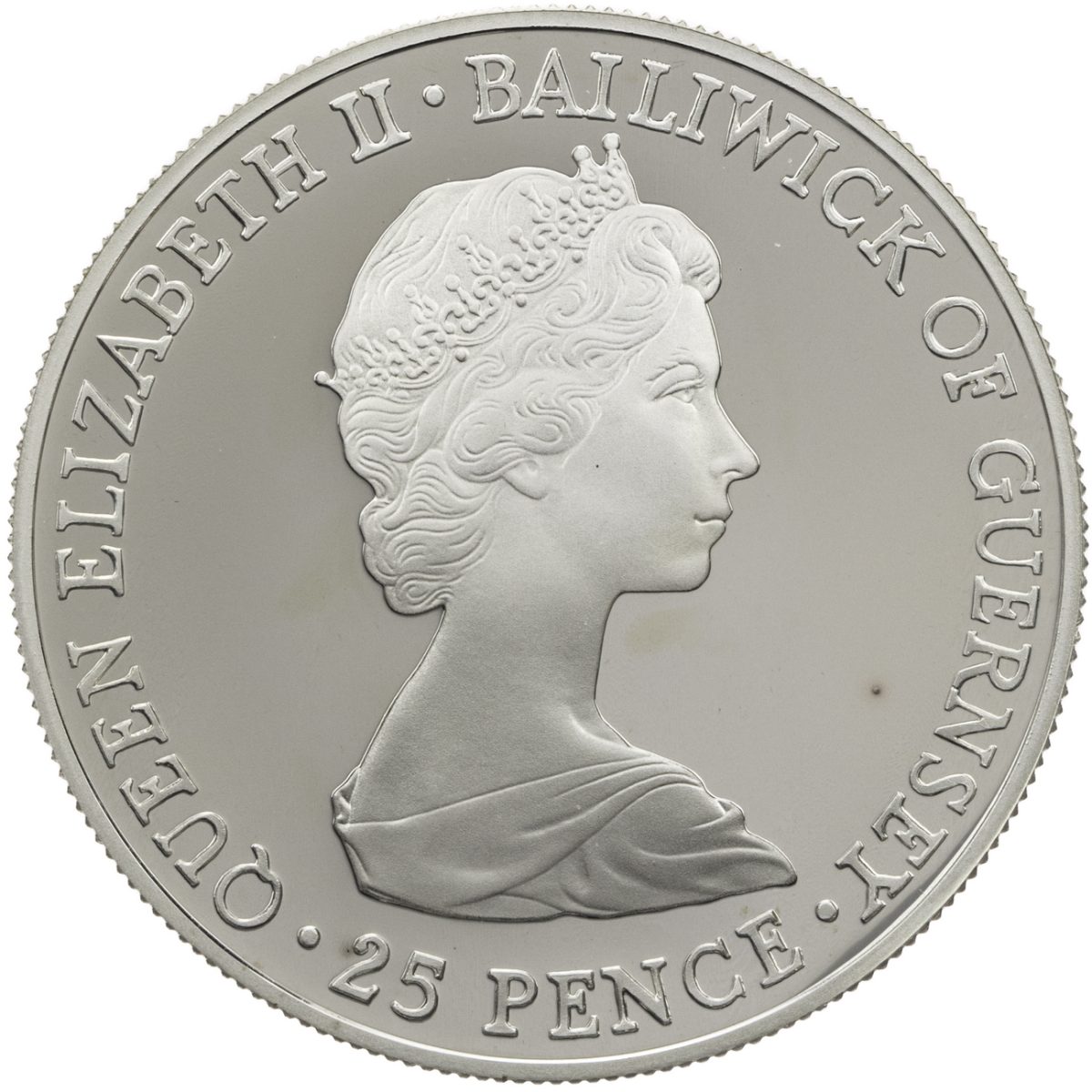 Guernsey 25 Pence - Elizabeth II Queen Mother; Silver Proof obverse