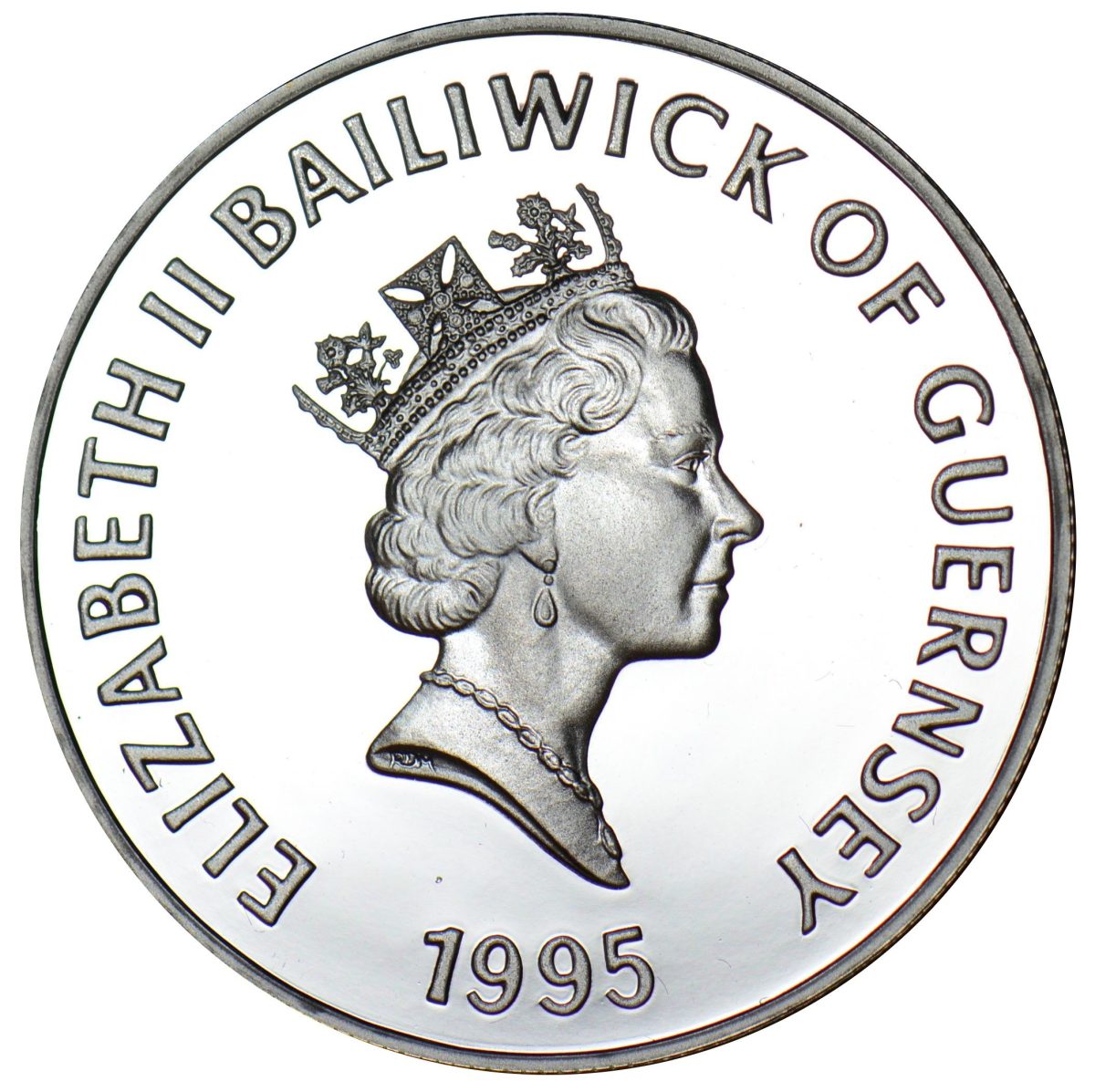 Guernsey 5 Pounds - Elizabeth II Queen Mother - Silver obverse
