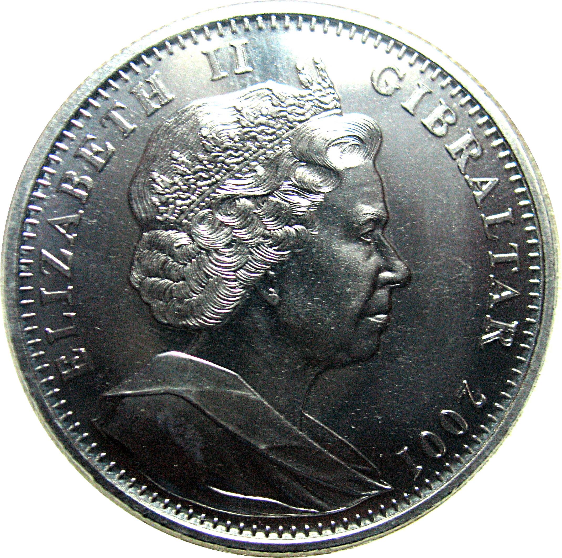 Gibraltar 1 Crown - Elizabeth II Charles Dickens obverse
