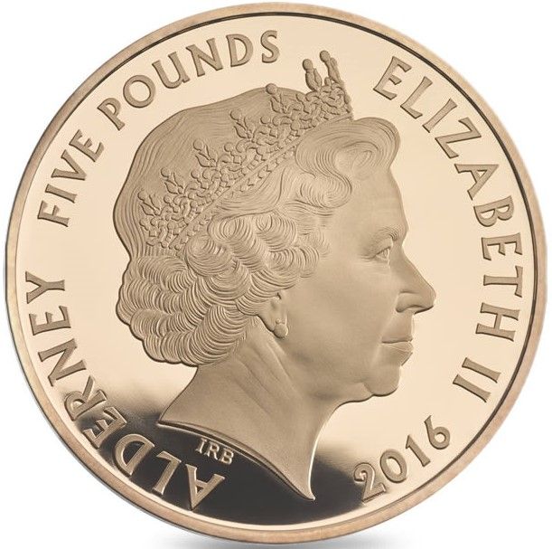 Alderney 5 Pounds - Elizabeth II 1966 FIFA World Cup; Gold obverse
