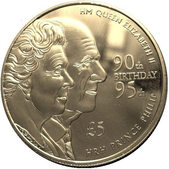Tristan da Cunha 5 Pounds - Elizabeth II Queen and Prince Philip's 90th and 95th Birthdays