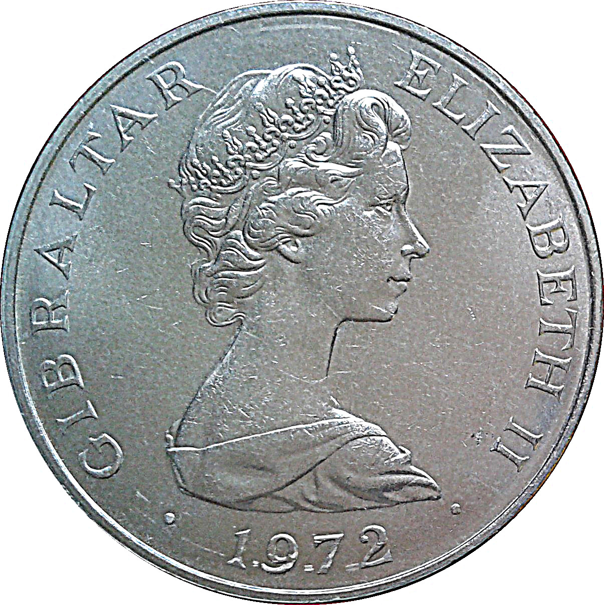 Gibraltar 25 New Pence - Elizabeth II Silver Wedding obverse