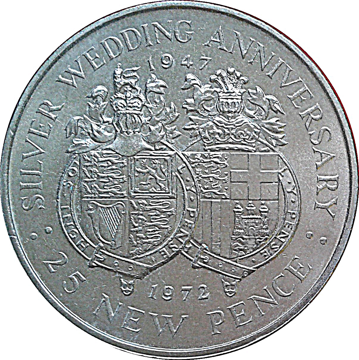 Gibraltar 25 New Pence - Elizabeth II Silver Wedding reverse