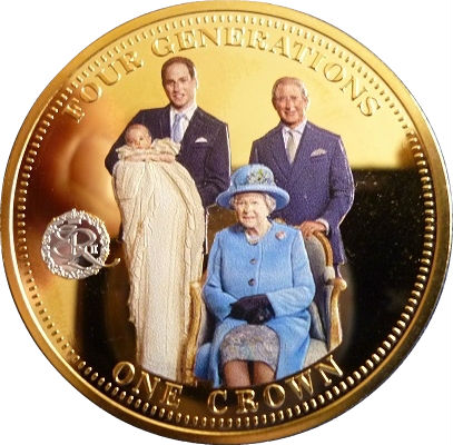 Tristan da Cunha 1 Crown - Elizabeth II Four generations Royal family reverse