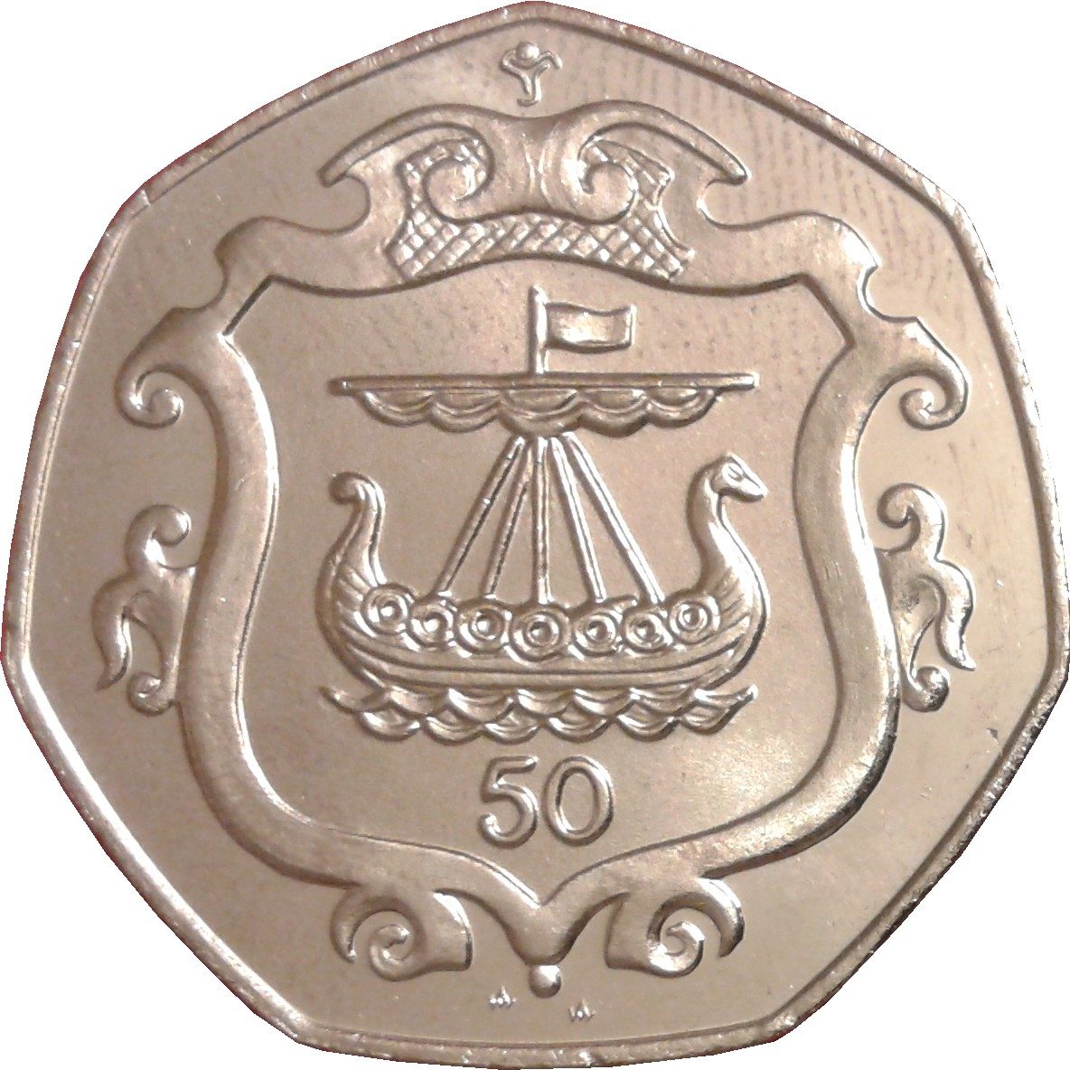 Isle of Man 50 Pence - Elizabeth II Viking longship on shield reverse
