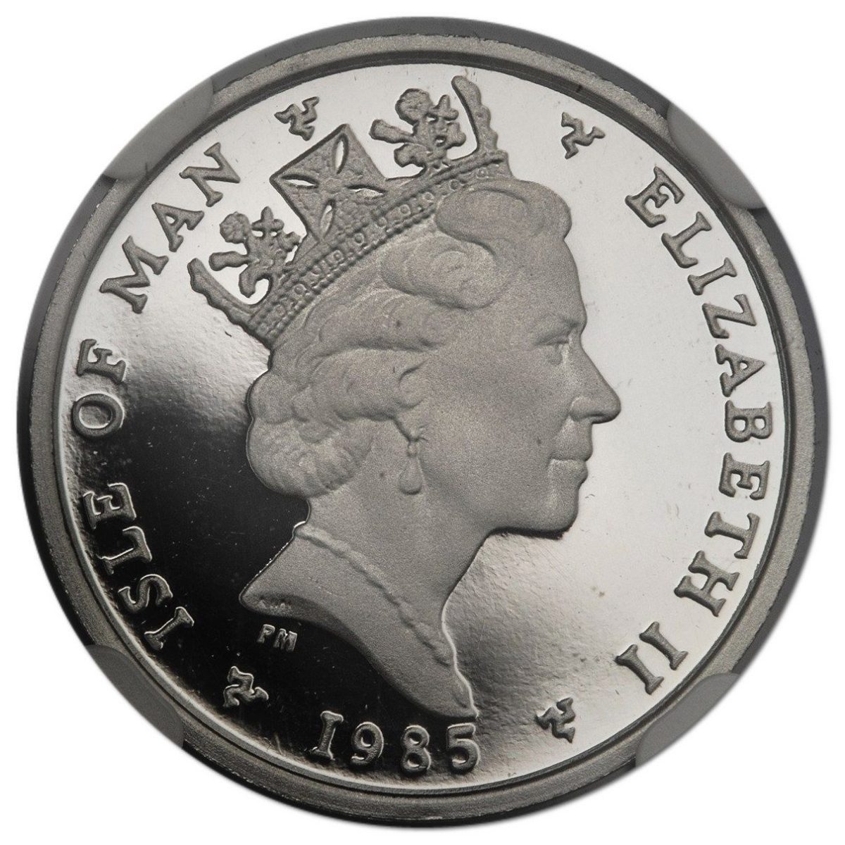 Isle of Man ½ Penny - Elizabeth II Fuchsia flower on shield; Year of Sport; platinum obverse