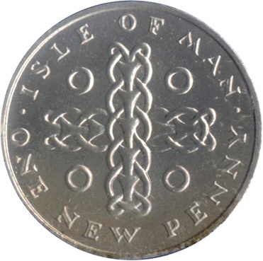 Isle of Man 1 New Penny - Elizabeth II Ring and celtic chain; Silver
