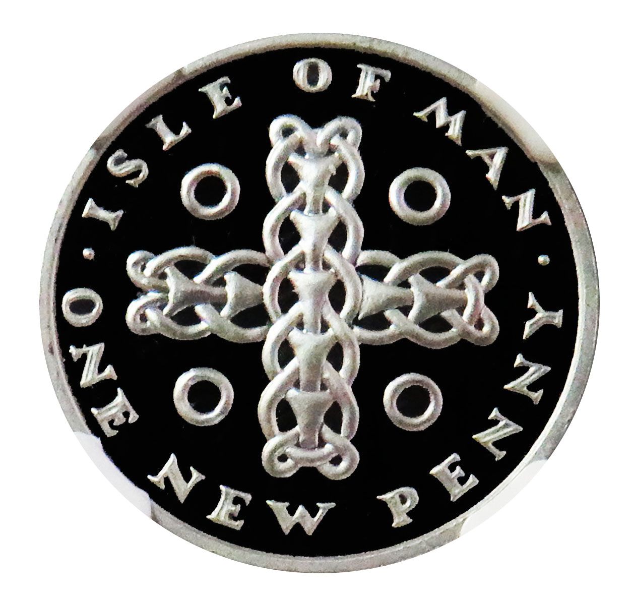Isle of Man 1 New Penny - Elizabeth II Ring and celtic chain; Platinum