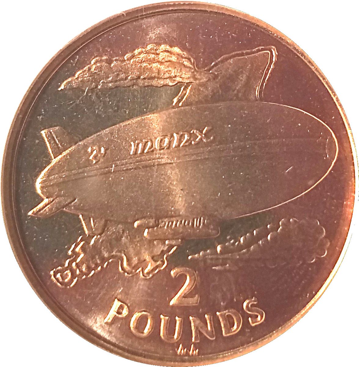 Isle of Man 2 Pounds - Elizabeth II Dirigible