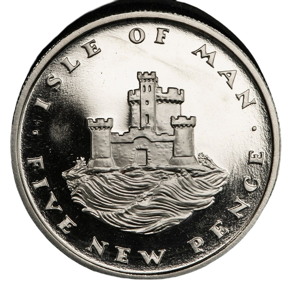 Isle of Man 5 New Pence - Elizabeth II Tower of Refuge; Platinum Proof reverse