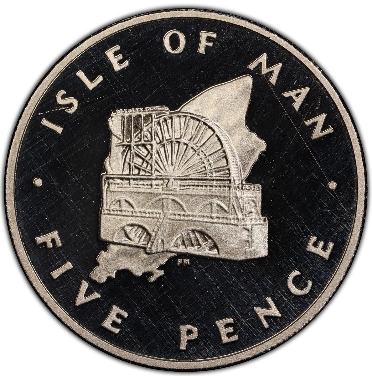 Isle of Man 5 Pence - Elizabeth II Laxey Wheel; Platinum reverse
