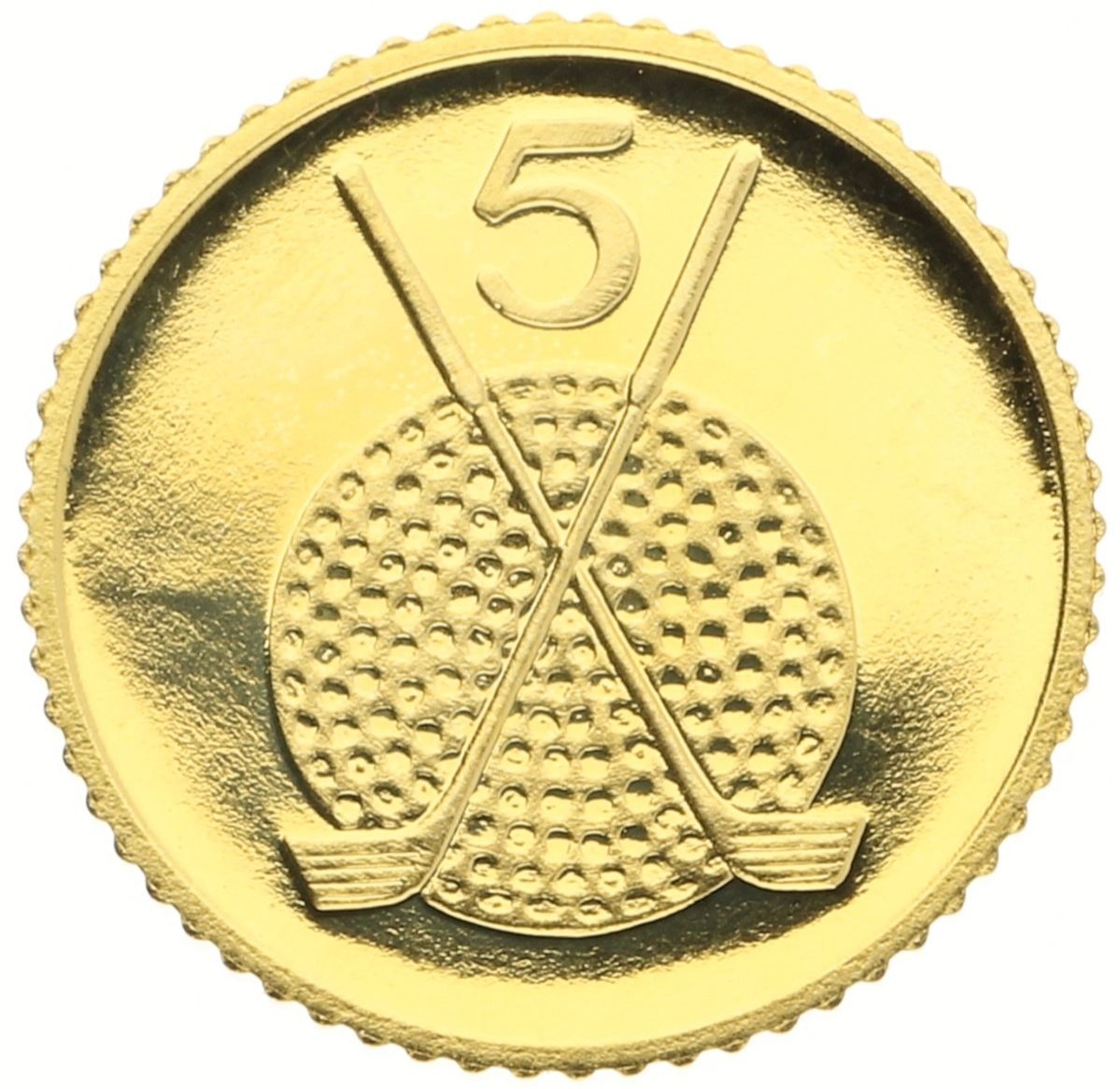 Isle of Man 5 Pence - Elizabeth II Golf ball and clubs; Gold
