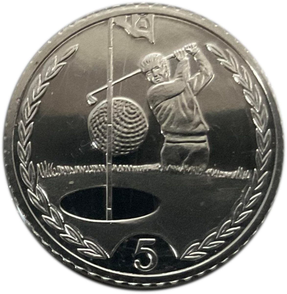 Isle of Man 5 Pence - Elizabeth II Golf; Silver Proof reverse