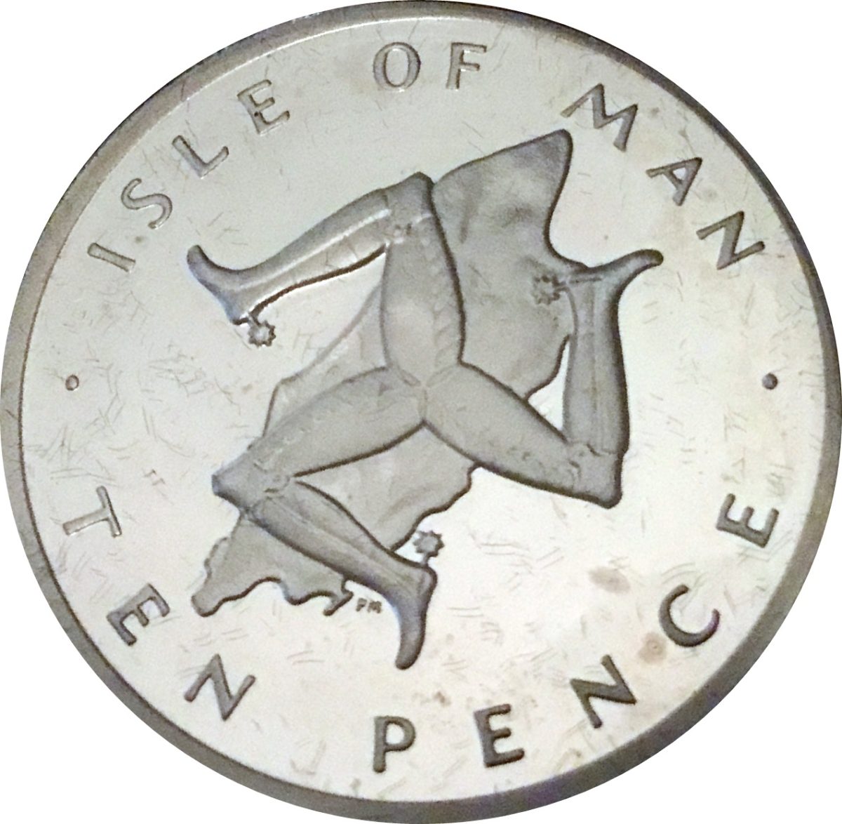 Isle of Man 10 Pence - Elizabeth II Triskelion on map; Silver reverse