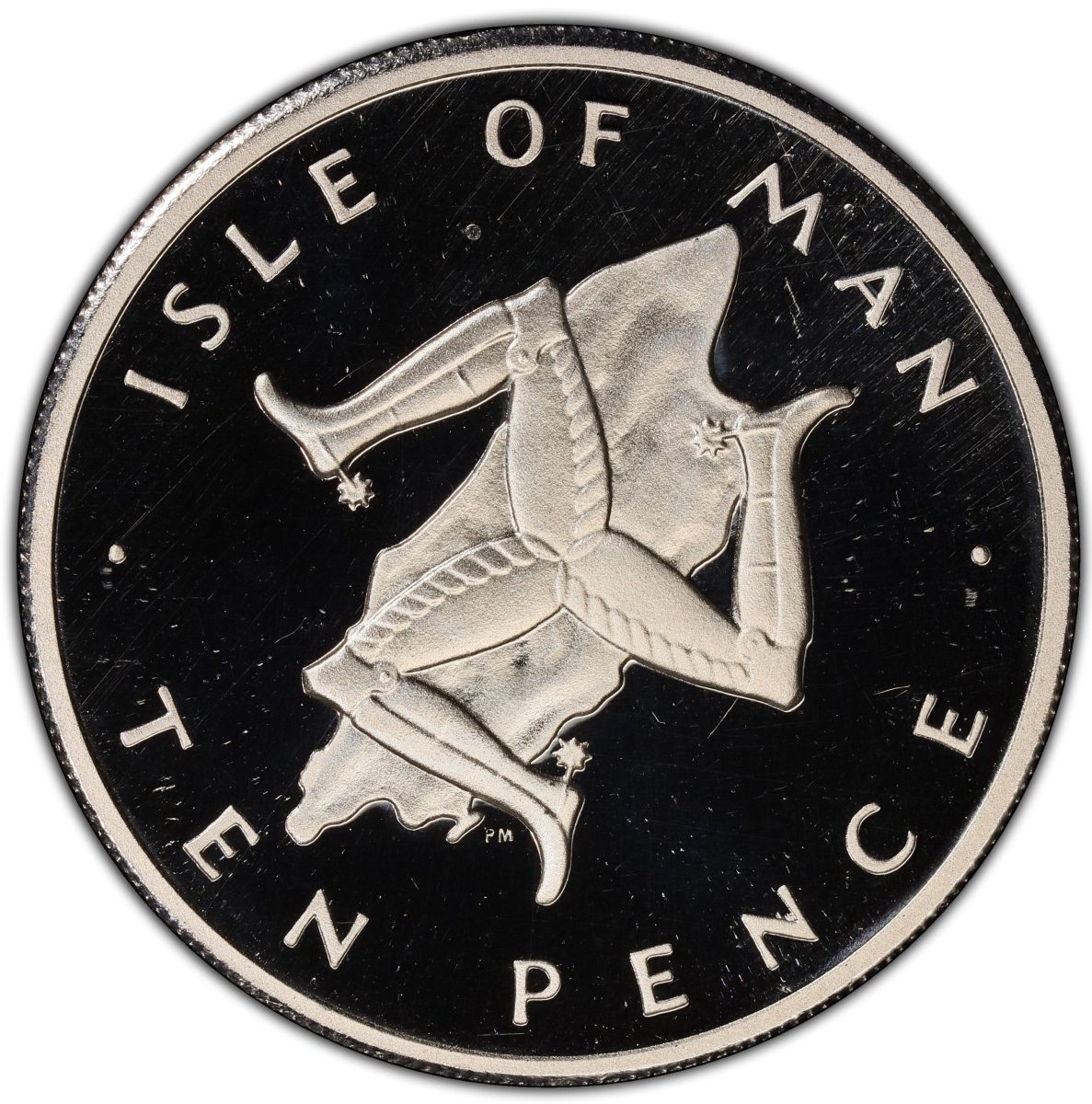 Isle of Man 10 Pence - Elizabeth II Triskelion on map; Platinum