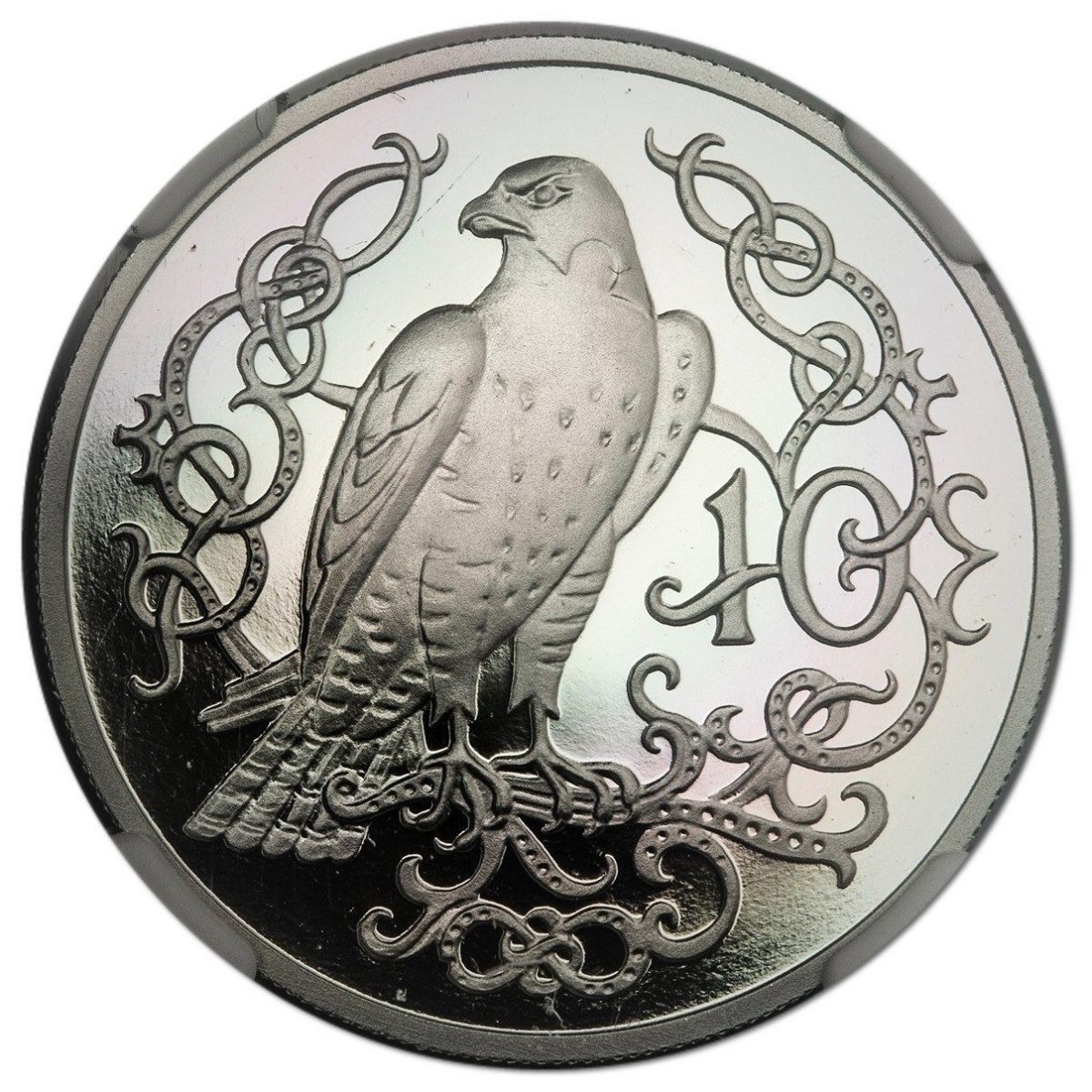 Isle of Man 10 Pence - Elizabeth II Falcon; Platinum reverse