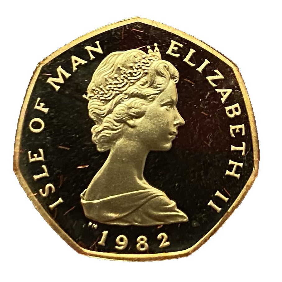 Isle of Man 20 Pence - Elizabeth II Viking Arms and Armour; Gold obverse