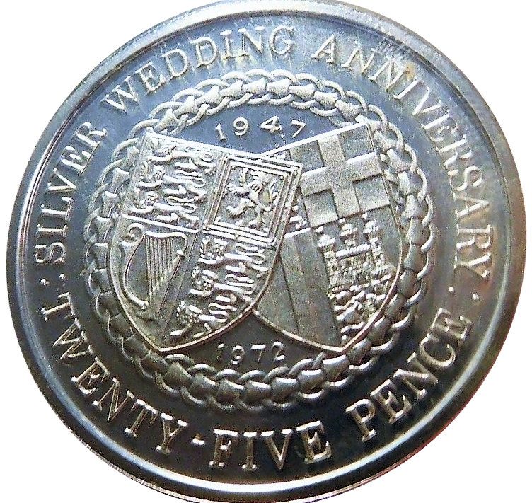 Isle of Man 25 Pence - Elizabeth II Royal Wedding Anniversary; Silver Proof Issue