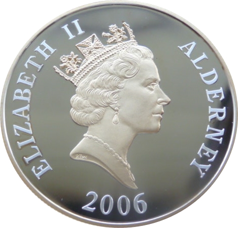 Alderney 5 Pounds - Elizabeth II Princesses Elizabeth and Margaret obverse