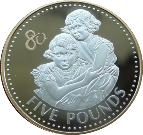 Alderney 5 Pounds - Elizabeth II Princesses Elizabeth and Margaret