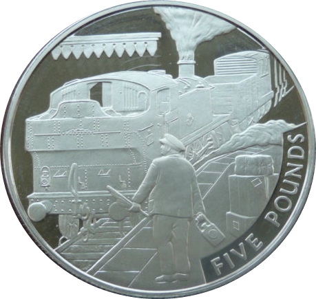 Alderney 5 Pounds - Elizabeth II Branch Line; Silver Proof