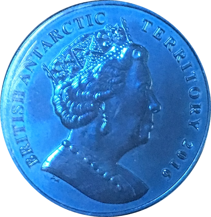British Antarctic Territory 2 Pounds - Elizabeth II The emperor penguin; Titanium obverse