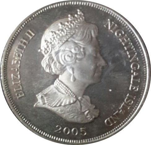 Nightingale Island 1 Crown - Elizabeth II The Queen Mother, green dress obverse
