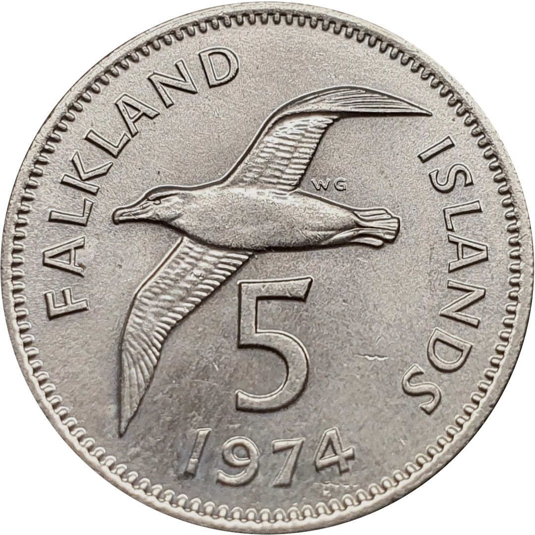 Falkland Islands 5 Pence - Elizabeth II 2nd portrait; large type reverse
